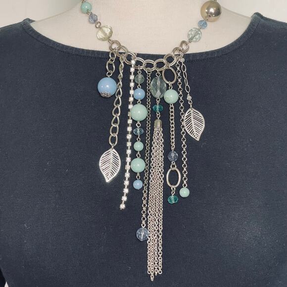 Women’s Boho Multi Media Silver Tone Necklace - Picture 2 of 3